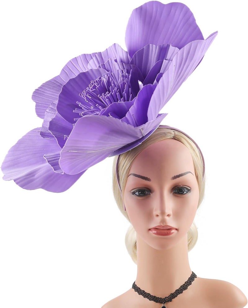 LDFWAY Large Flower Fascinators for Girls Women Tea Party Cocktail Headwear Derby Hats with Headband and Clip for Wedding - Image 3